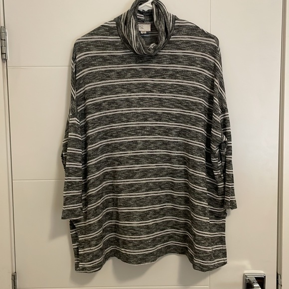 Postmark (Anthro) Mika Gray and White Striped Turtleneck Sweater - Picture 2 of 8